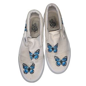 Vans Slip-On Shoes with Blue Butterfly Design